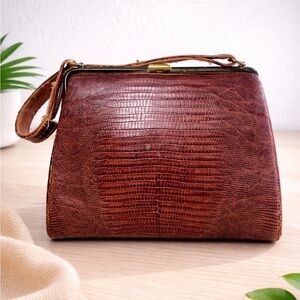 Structured Brown Textured Leather Satchel Handbag